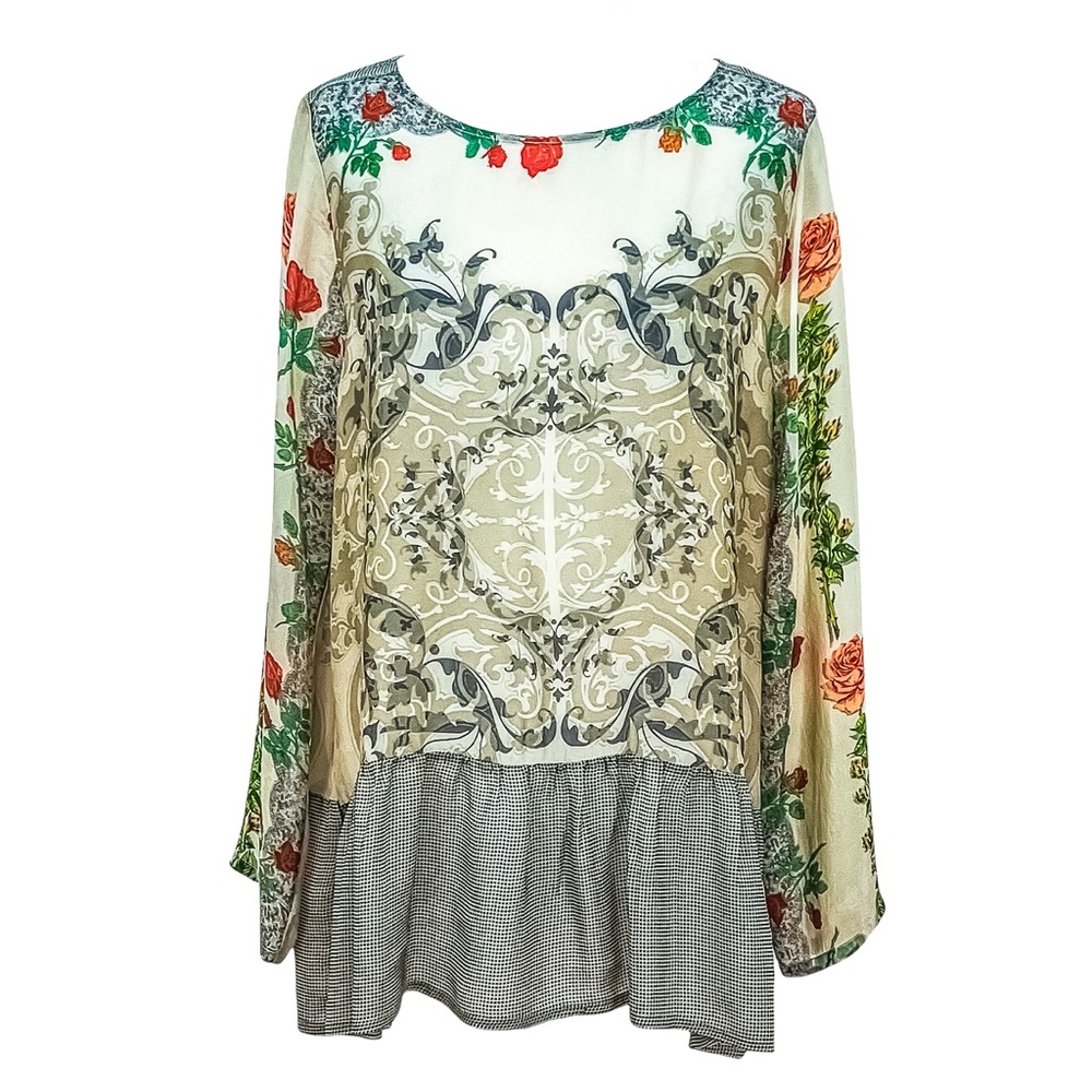 Johnny Was Mix Print Peplum Blouse
